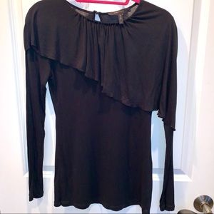 Women’s SZ S BCBG Black Draped Neck Overlay Top